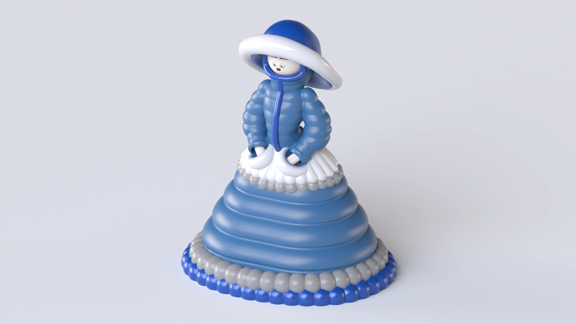 A colorful 3D character created in Womp using basic shapes and symmetry tools