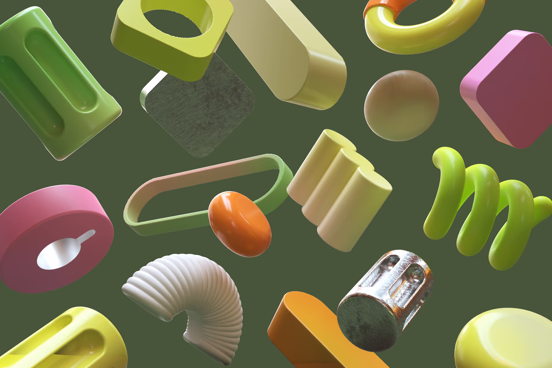 Abstract green 3D design made with Womp software for 3D modeling