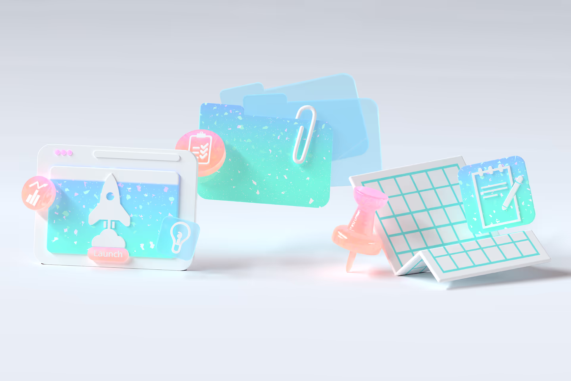 A colorful collection of simple 3D models created in Womp, inspired by everyday ideas