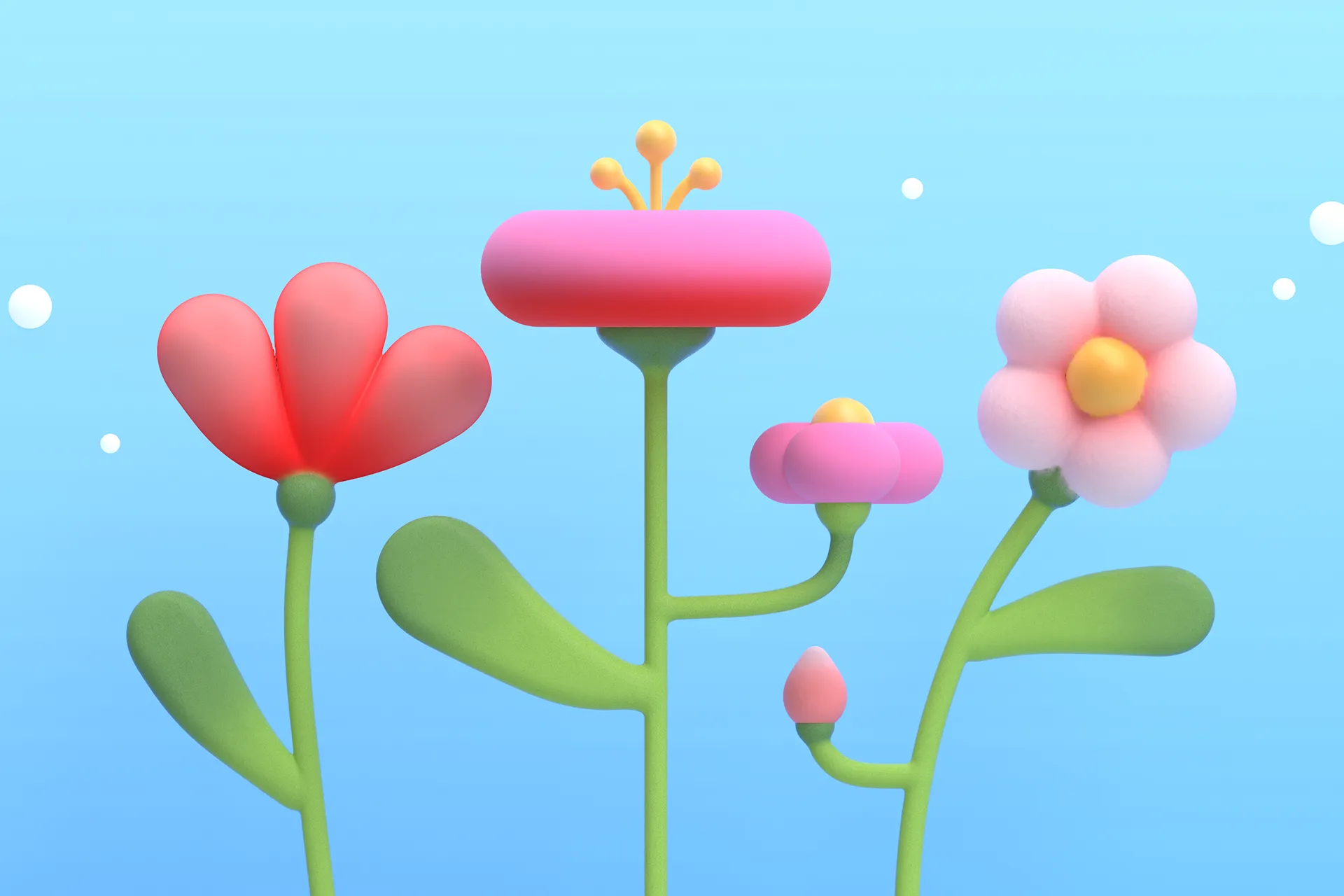Group of flowers modeled in Womp 3D graphic design program