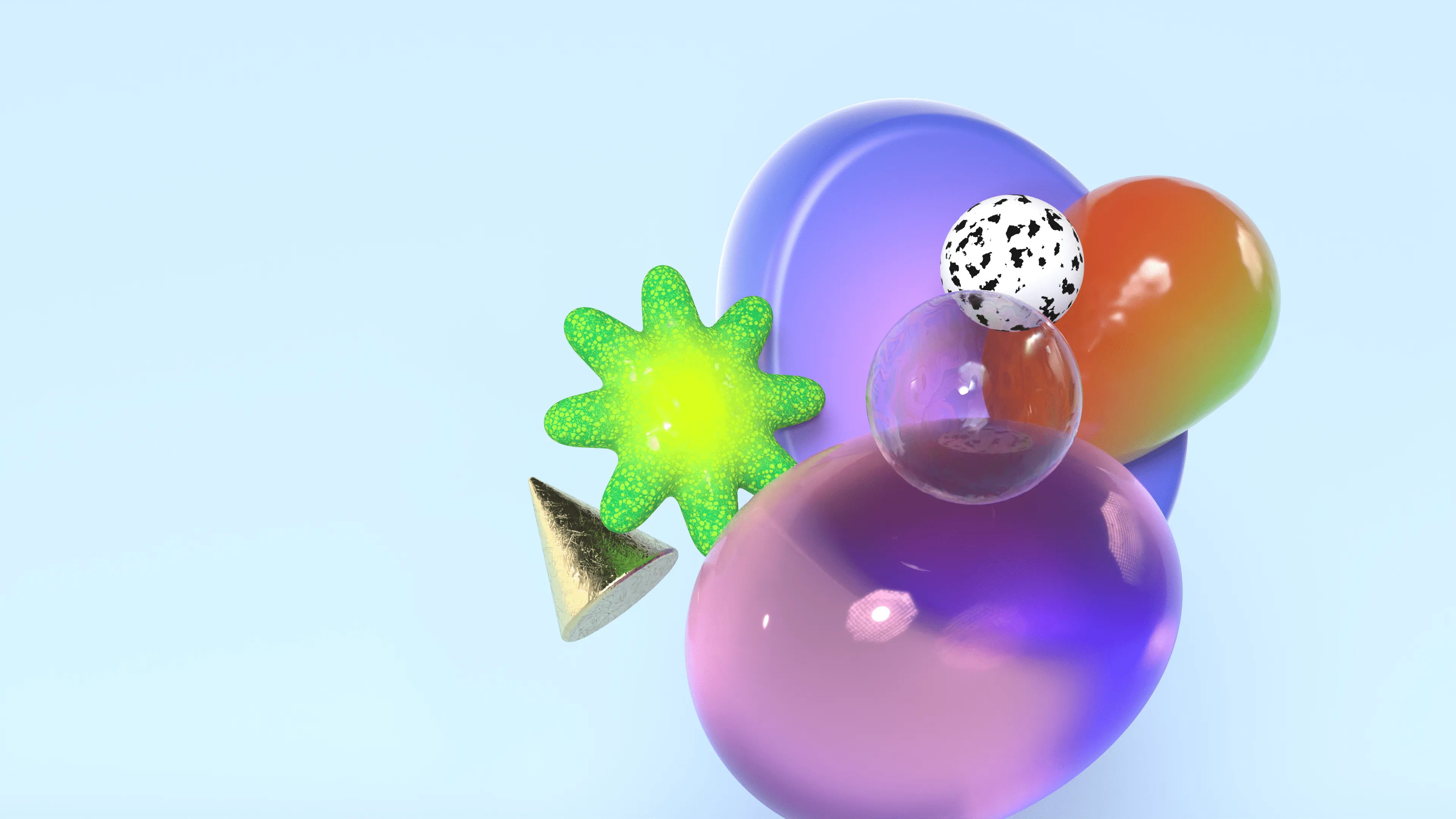 Group of abstract objects modeled in Womp 3D graphic design program