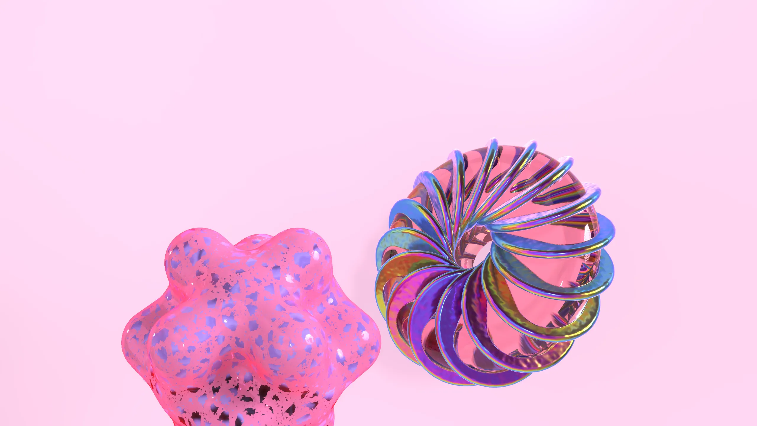 A pair of 3D models of a futuristic sculptures created in Womp by a digital artist