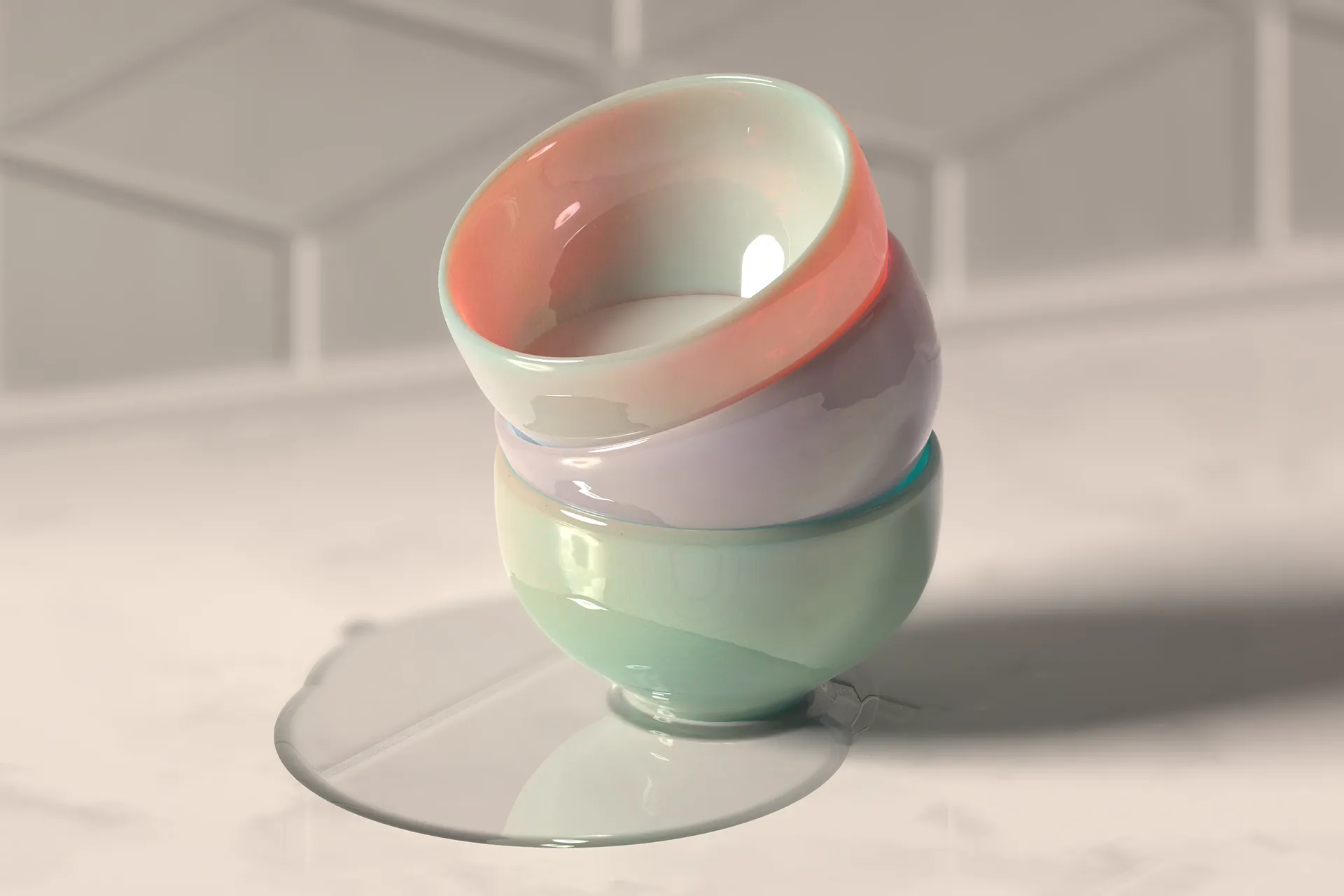 3D scene of cups built using Womp free modeling software