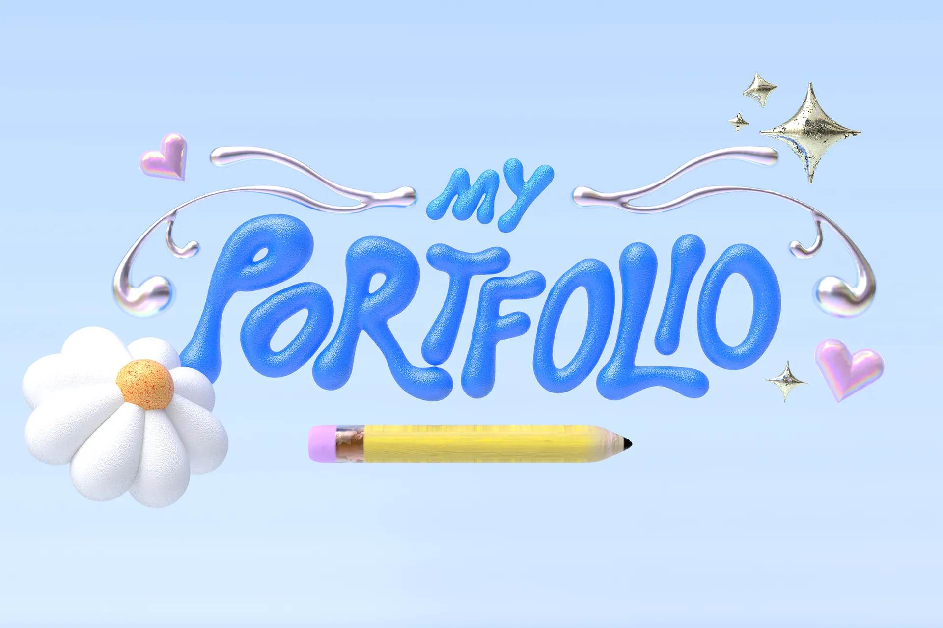 Portfolio text typography scene built using Womp software for 3D modeling